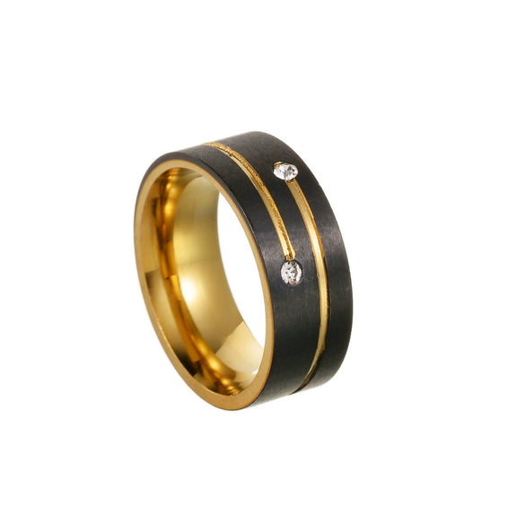 Trinket Neutral Titanium Steel Ring Electroplated Twocolor Black Gold Inlaid With Diamond Geometric Style
