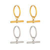 Tshaped Geometric Zircon Pendant Earrings Stainless Steel With Vacuum Pvd Gold Plating Women's French Retro Style