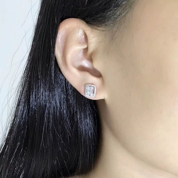 Tsquare Zircon Earrings Copper Geometric Style Women's