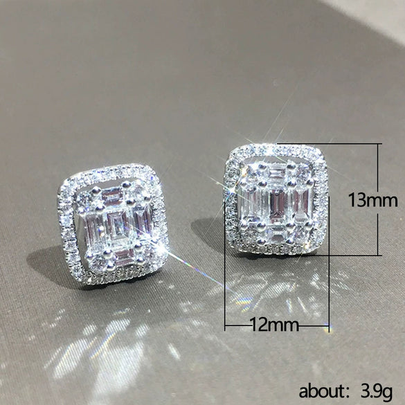 Tsquare Zircon Earrings Copper Geometric Style Women's