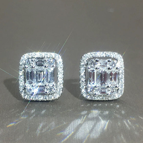 Tsquare Zircon Earrings Copper Geometric Style Women's