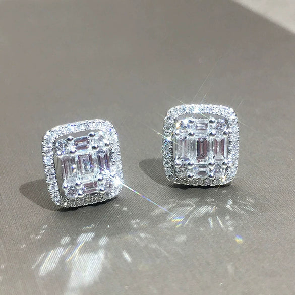 Tsquare Zircon Earrings Copper Geometric Style Women's