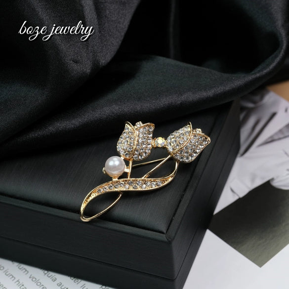 Tulip Flower Brooch Zinc Alloy Electroplated For Unisex