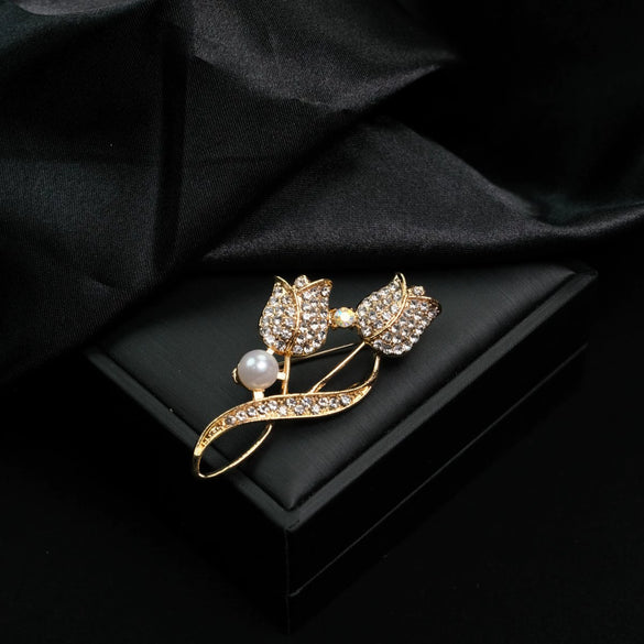 Tulip Flower Brooch Zinc Alloy Electroplated For Unisex