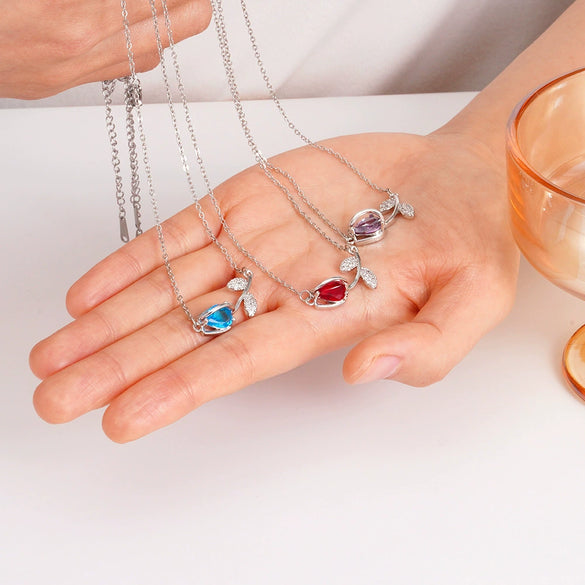 Tulip Flower Necklace Copper Mixed Gemstone Inlay Electroplating O Chain Women's Titanium Steel Accessories