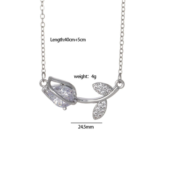 Tulip Flower Necklace Copper Mixed Gemstone Inlay Electroplating O Chain Women's Titanium Steel Accessories