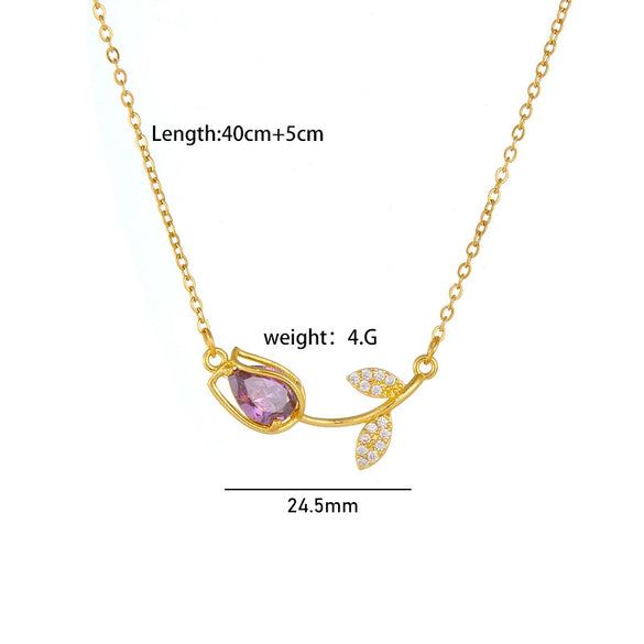 Tulip Flower Necklace Copper Mixed Gemstone Inlay Electroplating O Chain Women's Titanium Steel Accessories