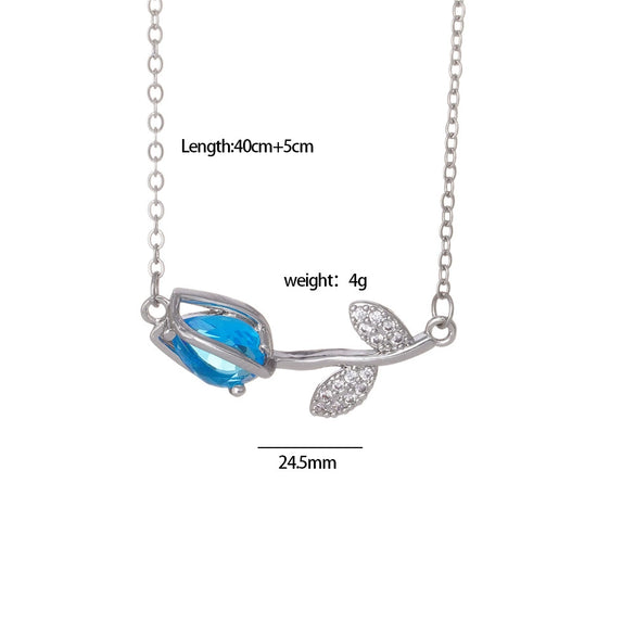 Tulip Flower Necklace Copper Mixed Gemstone Inlay Electroplating O Chain Women's Titanium Steel Accessories