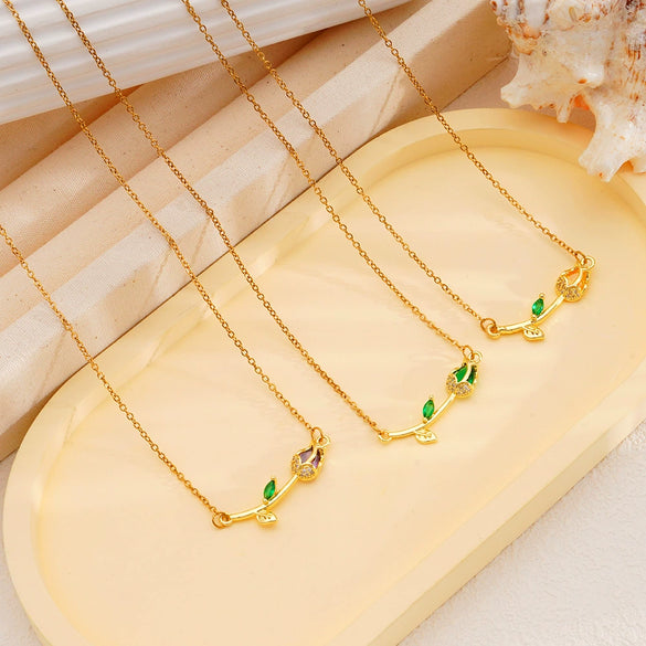 Tulip Flower Necklace Women's Light Luxury Style Copper Electroplating Accessories