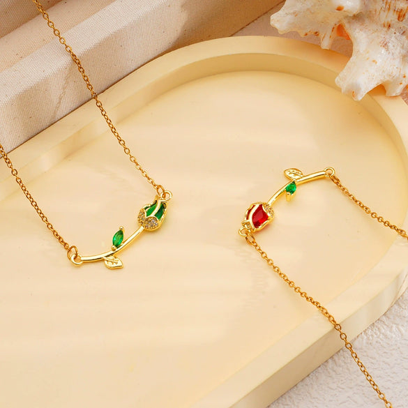 Tulip Flower Necklace Women's Light Luxury Style Copper Electroplating Accessories