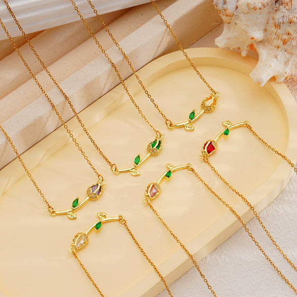 Tulip Flower Necklace Women's Light Luxury Style Copper Electroplating Accessories