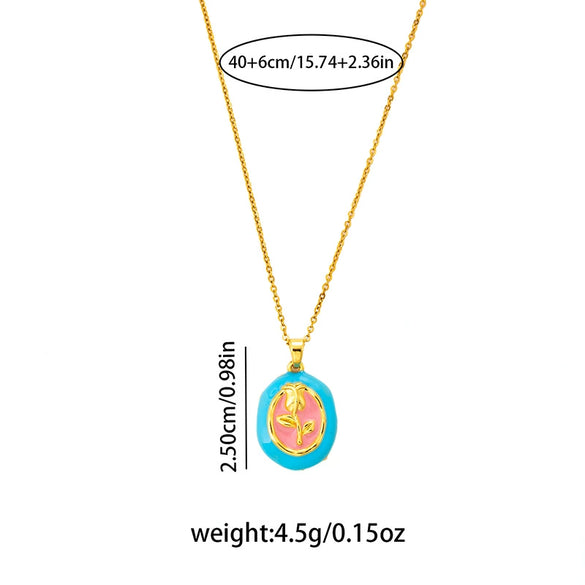 Tulip Flower Titanium Steel And Copper Necklace With Electroplating O Word Chain For Women