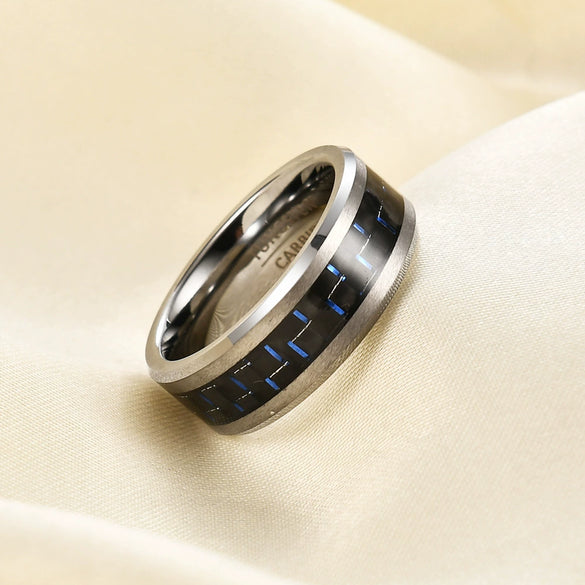 Tungsten Steel Carbon Fiber Inlay Geometric Ring With Electroplated Finish Unisex Fashion Jewelry