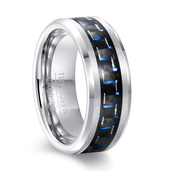 Tungsten Steel Carbon Fiber Inlay Geometric Ring With Electroplated Finish Unisex Fashion Jewelry