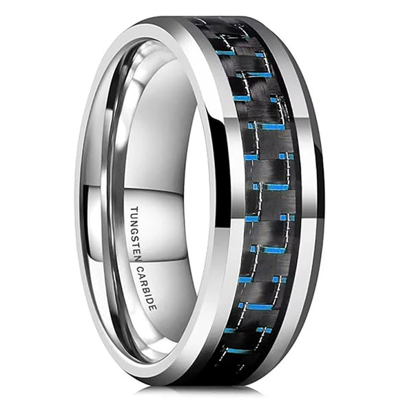 Tungsten Steel Carbon Fiber Inlay Geometric Ring With Electroplated Finish Unisex Fashion Jewelry