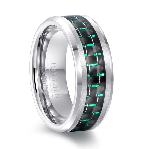 Tungsten Steel Carbon Fiber Inlay Geometric Ring With Electroplated Finish Unisex Fashion Jewelry