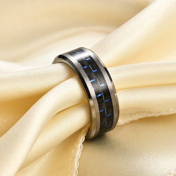 Tungsten Steel Carbon Fiber Inlay Geometric Ring With Electroplated Finish Unisex Fashion Jewelry