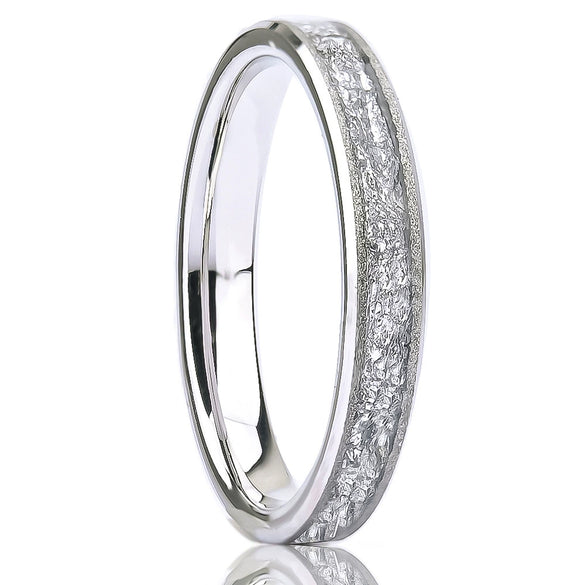 Tungsten Steel Couple Rings With White Gold Electroplating Sandblasted Finish And Silver Foil Inlay Minimalist Geometric Unisex Jewelry