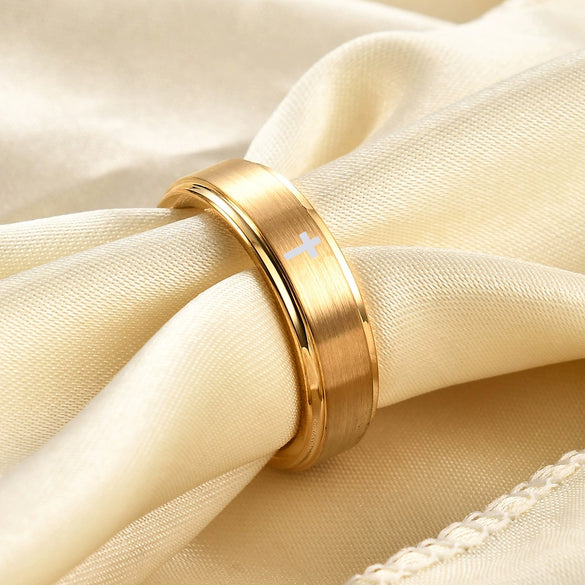 Tungsten Steel Geometric Cross Ring With Laser Engraved Design Electroplated Metal Unisex Jewelry