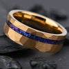 Tungsten Steel Ring With Gold Plated Finish Hammered Geometric Design And Turquoise Inlay Unisex Jewelry
