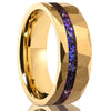 Tungsten Steel Ring With Gold Plated Finish Hammered Geometric Design And Turquoise Inlay Unisex Jewelry