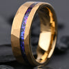 Tungsten Steel Ring With Gold Plated Finish Hammered Geometric Design And Turquoise Inlay Unisex Jewelry