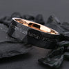 Tungsten Steel Ring With Rose Gold Electroplated Finish Black Hammered Geometric Pattern And Meteorite Inlay Unisex Jewelry