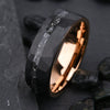 Tungsten Steel Ring With Rose Gold Electroplated Finish Black Hammered Geometric Pattern And Meteorite Inlay Unisex Jewelry