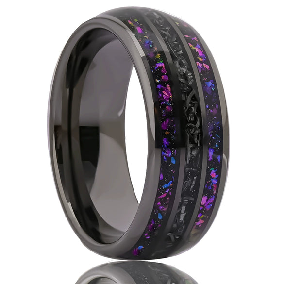 Tungsten Steel Spherical Ring With Gunmetal Black Electroplated Inlay And Meteorite Center Minimalist Geometric Jewelry