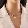 Turquoise Beaded Seahorse Shell Stainless Steel Double Chain Necklace With Animal Pattern And Electroplating
