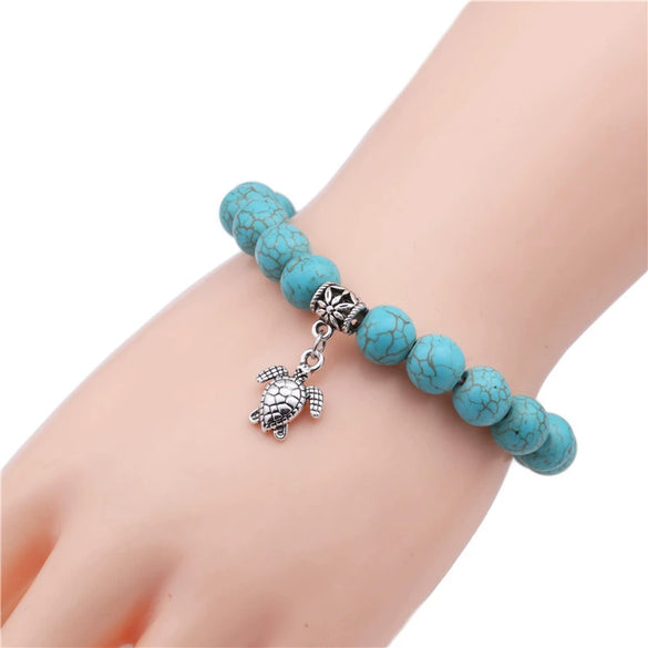Turquoise Cross Bracelet With Cross Tree Pendant Electroplated Jewelry