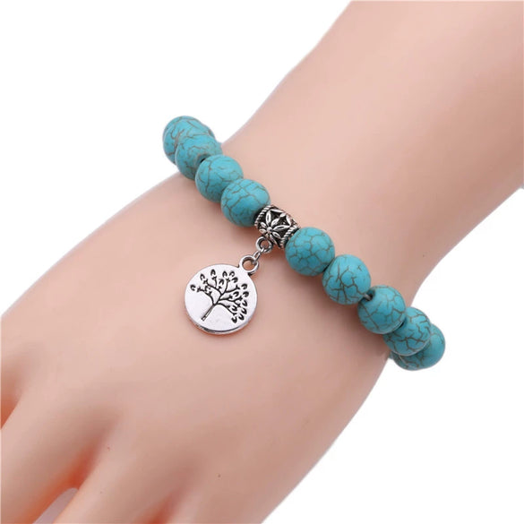 Turquoise Cross Bracelet With Cross Tree Pendant Electroplated Jewelry