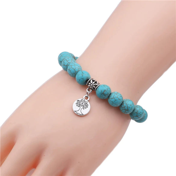 Turquoise Cross Bracelet With Cross Tree Pendant Electroplated Jewelry