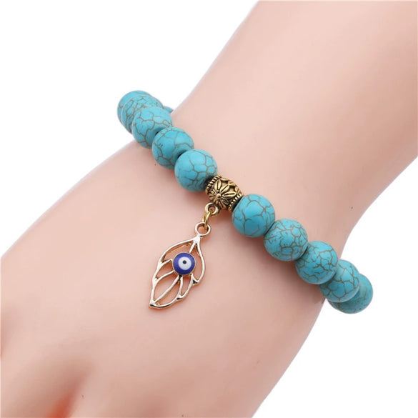 Turquoise Cross Bracelet With Cross Tree Pendant Electroplated Jewelry