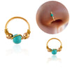 Turquoise Geometric Nose Ring Stainless Steel Body Piercing Jewelry With Alloy Inlaid Artificial Gemstone Design