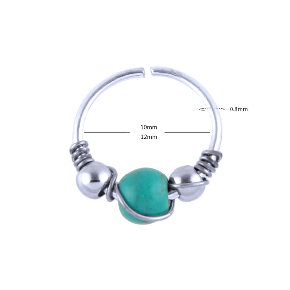 Turquoise Geometric Nose Ring Stainless Steel Body Piercing Jewelry With Alloy Inlaid Artificial Gemstone Design