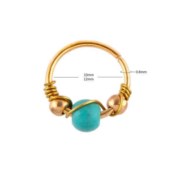 Turquoise Geometric Nose Ring Stainless Steel Body Piercing Jewelry With Alloy Inlaid Artificial Gemstone Design