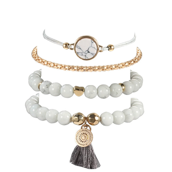 Turquoise Tassel Round Stone Fourpiece Tassel Bracelet Alloy Geometry Electroplated
