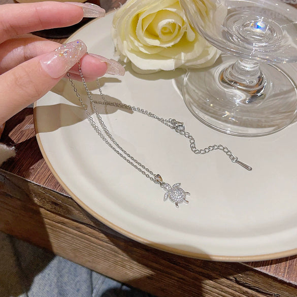 Turtle Necklace For Women Titanium Steel Mixed Gem Inlaid Zircon Animals Zodiac Fashion Jewelry