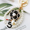 Tweed Style Camellia Metal Car Keychain And Bag Pendant With Diamond Pearl Pendant For Women