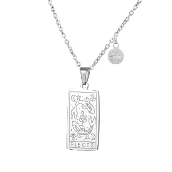 Twelve Constellation Tarot Stainless Steel Titanium Steel Square Gold Inlaid Geometric Necklace