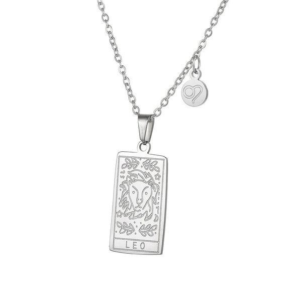 Twelve Constellation Tarot Stainless Steel Titanium Steel Square Gold Inlaid Geometric Necklace