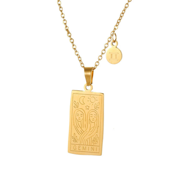 Twelve Constellation Tarot Stainless Steel Titanium Steel Square Gold Inlaid Geometric Necklace
