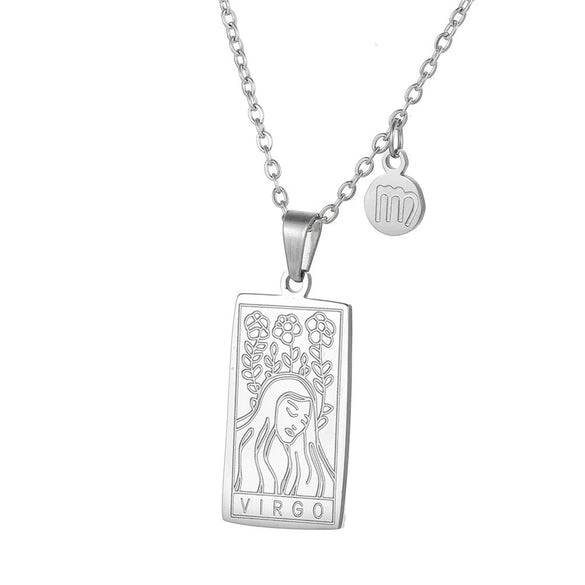 Twelve Constellation Tarot Stainless Steel Titanium Steel Square Gold Inlaid Geometric Necklace
