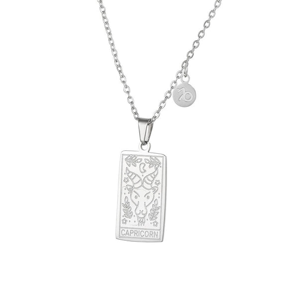 Twelve Constellation Tarot Stainless Steel Titanium Steel Square Gold Inlaid Geometric Necklace