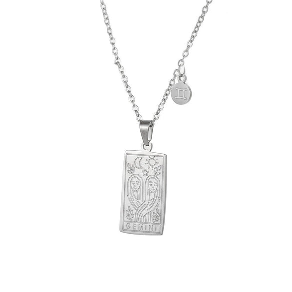 Twelve Constellation Tarot Stainless Steel Titanium Steel Square Gold Inlaid Geometric Necklace