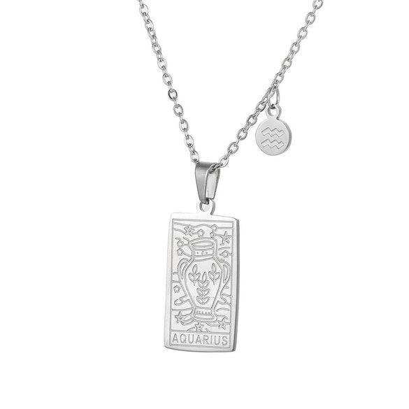 Twelve Constellation Tarot Stainless Steel Titanium Steel Square Gold Inlaid Geometric Necklace