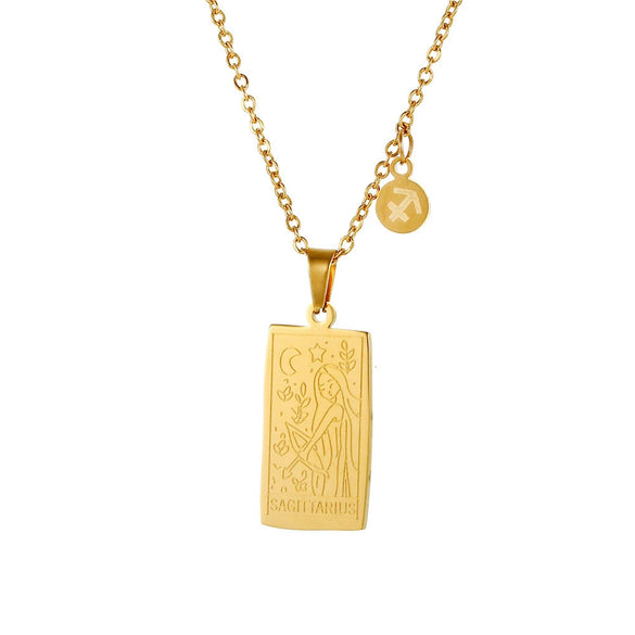 Twelve Constellation Tarot Stainless Steel Titanium Steel Square Gold Inlaid Geometric Necklace