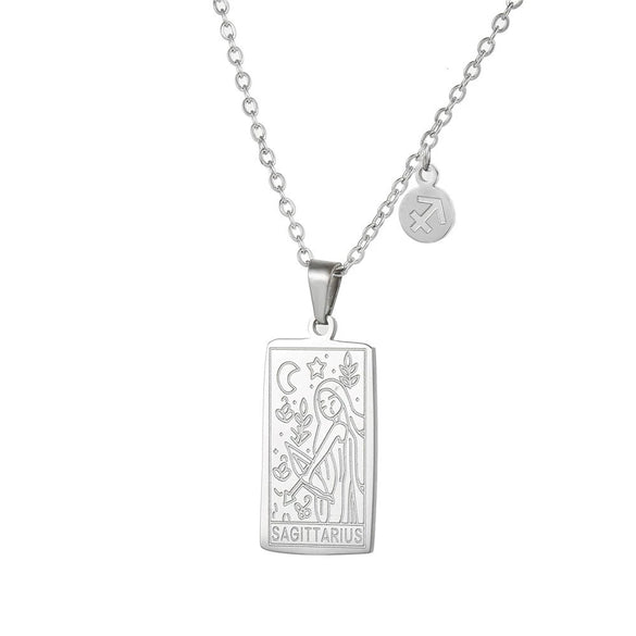 Twelve Constellation Tarot Stainless Steel Titanium Steel Square Gold Inlaid Geometric Necklace