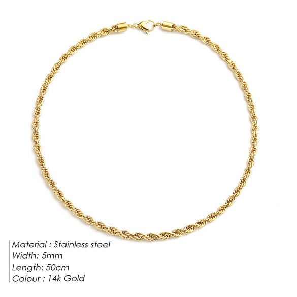 Twist Chain Titanium Steel And Stainless Steel Necklace With Geometric Pattern Gold Plated